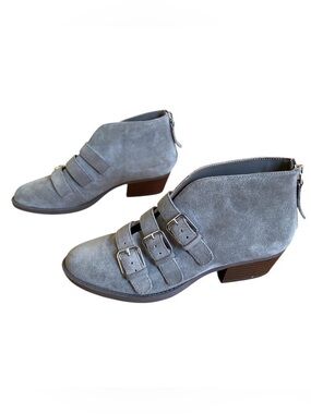 Nine West Kigero 3 Buckle Gray Suede Back Zip Bootie Women Size 6 M